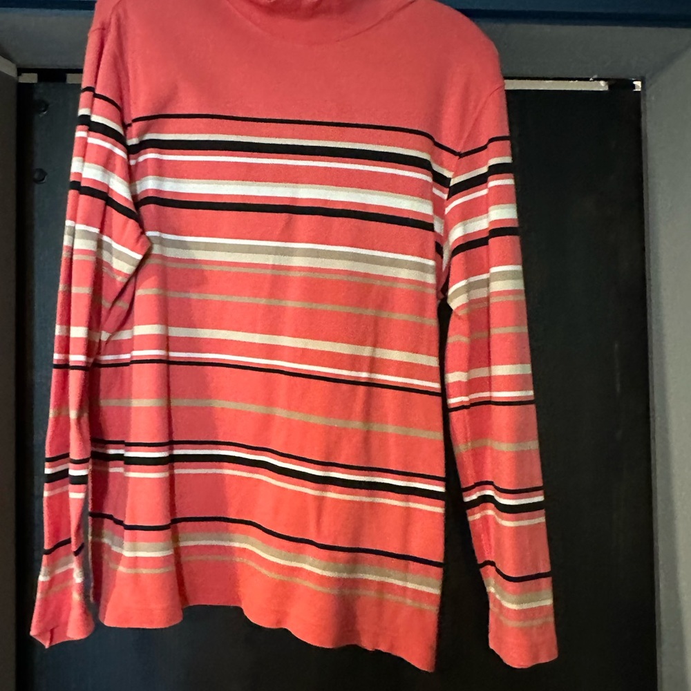 Vintage Croft & Barrow Men's Coral Striped Turtleneck Sweater